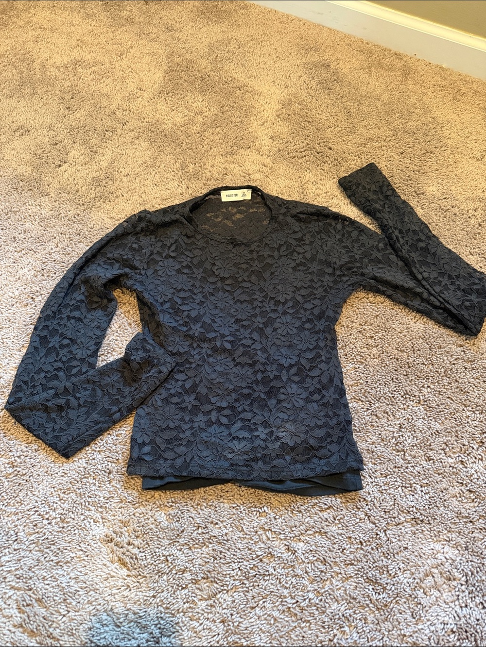 Hollister Black Floral Lace Long-Sleeve Top